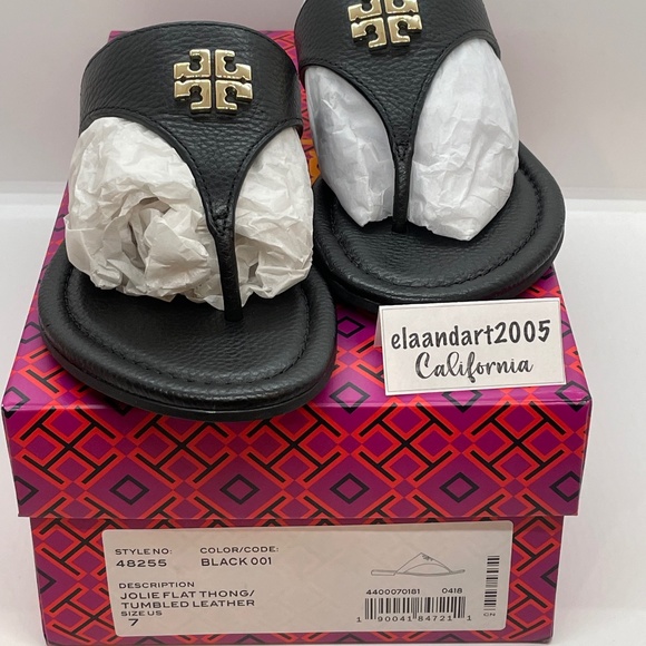 NEW Tory Burch Jolie Flat Thong Tumbled Leather Sandal Shoes  Tory Burch New in box!  Jolie Flat Thong tumbled leather size 7 Black